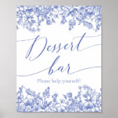 Waterverf Elegant Blauw Bloemen Dessert Bar Teken Poster (Voorkant)