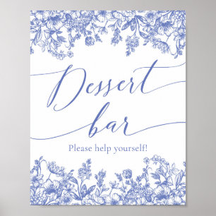 Waterverf Elegant Blauw Bloemen Dessert Bar Teken Poster