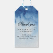 Waterverf elegant blauw-nautische bruiloft bedankt cadeaulabel (Voorkant)