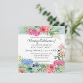 Waterverf Elegant Bloemblauw en Roze Varenblad Kaart (Staand voorkant)