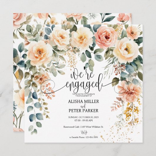 Waterverf Elegant Bloemen Engagement Party Kaart (Voorkant / Achterkant)