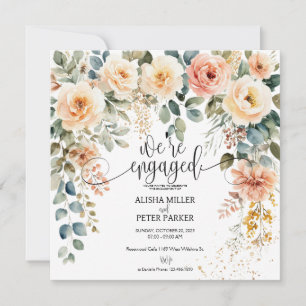 Waterverf Elegant Bloemen Engagement Party Kaart