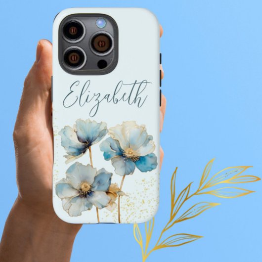 Waterverf Elegant Blue Poppies Gold Dust Case-Mate iPhone Case