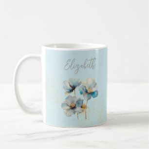 Waterverf Elegant Blue Poppies Gold Dust Koffiemok