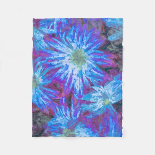 Waterverf Elegant Blue White Flowers Fleece Deken (Voorkant)