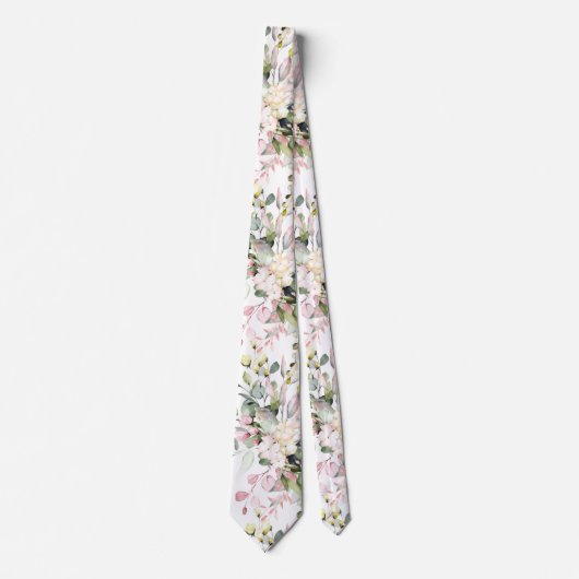 Waterverf Elegant Blush Pink Gum Eucalyptus Stropdas (Voorkant)