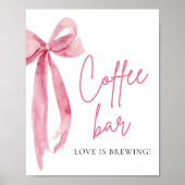 Waterverf Elegant Blush Roze Bow Coffee Bar Teken Poster (Voorkant)