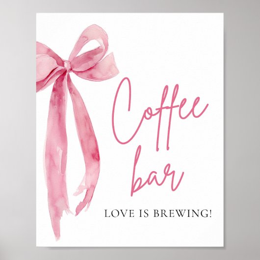 Waterverf Elegant Blush Roze Bow Coffee Bar Teken Poster (Voorkant)