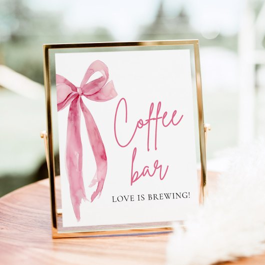 Waterverf Elegant Blush Roze Bow Coffee Bar Teken Poster