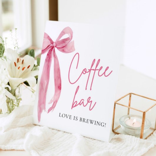Waterverf Elegant Blush Roze Bow Coffee Bar Teken Reclamebord Met Voetstuk