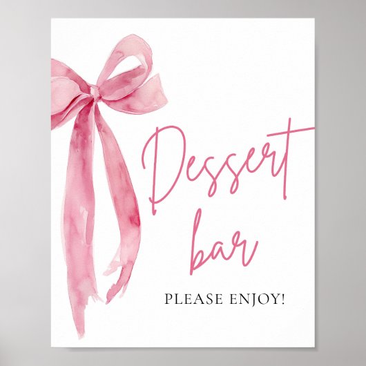 Waterverf Elegant Blush Roze Bow Dessert Bar Teken Poster (Voorkant)