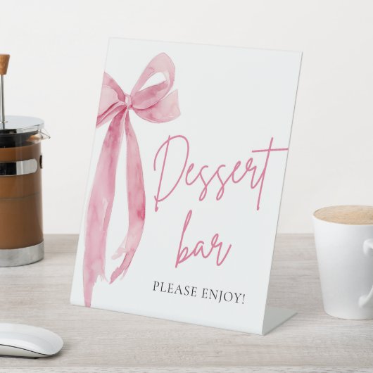 Waterverf Elegant Blush Roze Bow Dessert Bar Teken Reclamebord Met Voetstuk (Insitu)