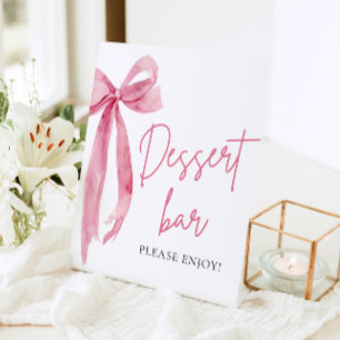 Waterverf Elegant Blush Roze Bow Dessert Bar Teken Reclamebord Met Voetstuk