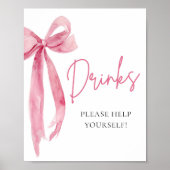 Waterverf Elegant Blush Roze Bow Drinken Teken Poster (Voorkant)