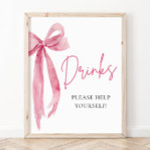 Waterverf Elegant Blush Roze Bow Drinken Teken Reclamebord Met Voetstuk