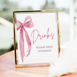 Waterverf Elegant Blush Roze Bow Drinken Teken Reclamebord Met Voetstuk