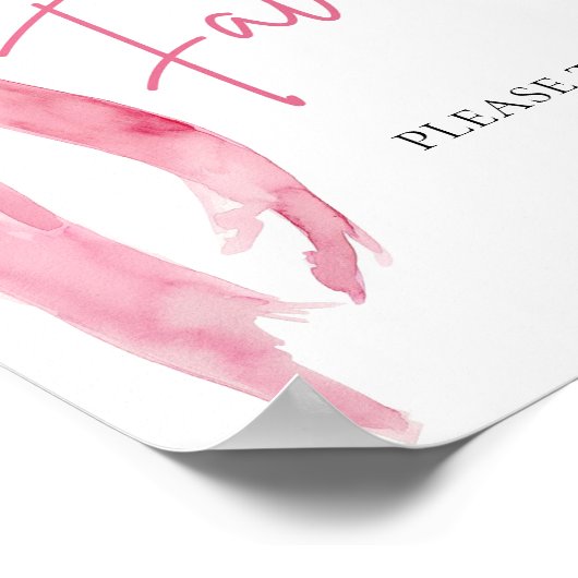 Waterverf Elegant Blush Roze Bow Favors Sign Poster (Hoek)