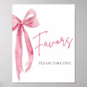 Waterverf Elegant Blush Roze Bow Favors Sign Poster (Voorkant)