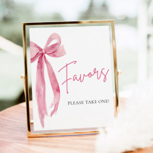 Waterverf Elegant Blush Roze Bow Favors Sign Poster
