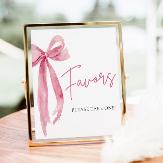 Waterverf Elegant Blush Roze Bow Favors Sign Poster