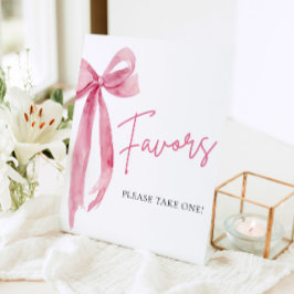 Waterverf Elegant Blush Roze Bow Favors Sign Reclamebord Met Voetstuk