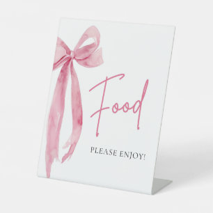 Waterverf Elegant Blush Roze Bow Voedsel Teken Reclamebord Met Voetstuk