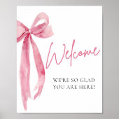 Waterverf Elegant Blush Roze Bow Welkomstbord Poster (Voorkant)