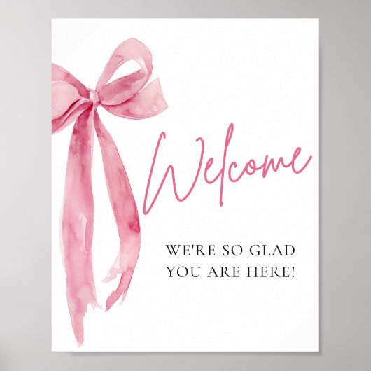Waterverf Elegant Blush Roze Bow Welkomstbord Poster (Voorkant)