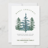 Waterverf Elegant Bos Pine Tree Christmas Feestdagenkaart (Voorkant)
