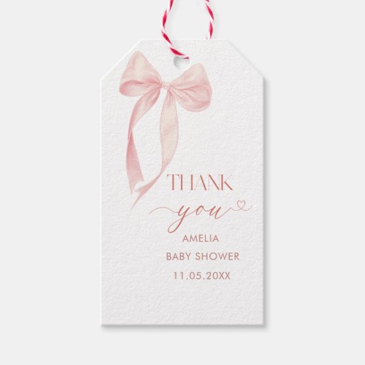 Waterverf Elegant Bow Lint Baby shower Cadeaulabel (Voorkant)