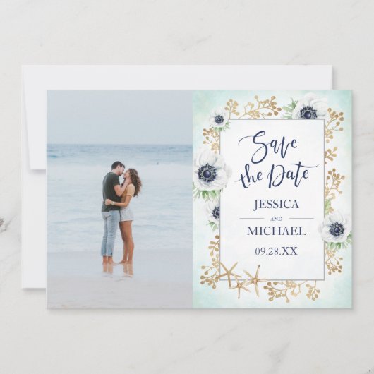 Waterverf Elegant Cute Anemone Flower Photo Save The Date (Voorkant)