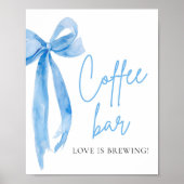 Waterverf Elegant Dusty Blue Bow Coffee Bar Sign Poster (Voorkant)