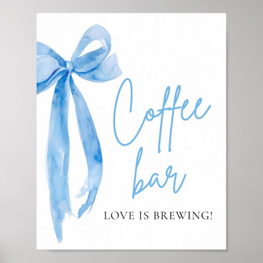 Waterverf Elegant Dusty Blue Bow Coffee Bar Sign Poster (Voorkant)