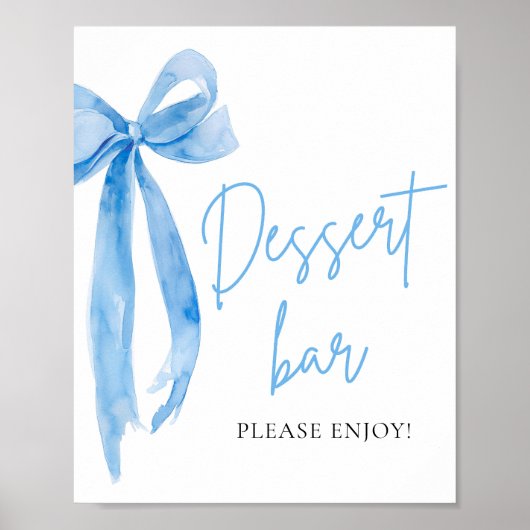 Waterverf Elegant Dusty Blue Bow Dessert Bar Sign Poster (Voorkant)