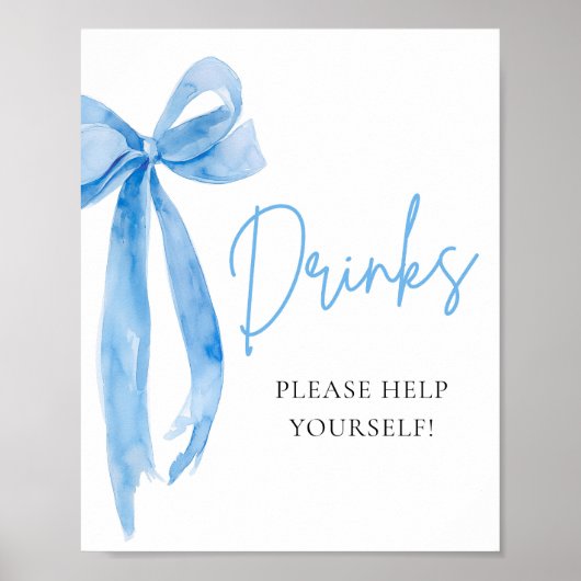 Waterverf Elegant Dusty Blue Bow Drinken Sign Poster (Voorkant)
