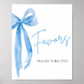 Waterverf Elegant Dusty Blue Bow Favors Sign Poster (Voorkant)