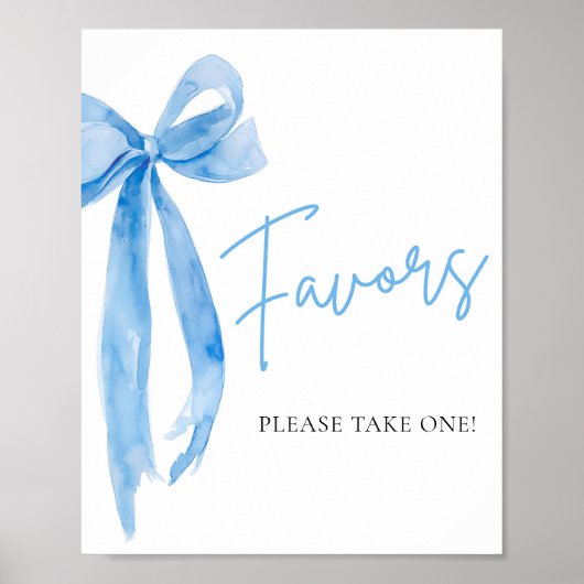 Waterverf Elegant Dusty Blue Bow Favors Sign Poster (Voorkant)