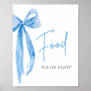 Waterverf Elegant Dusty Blue Bow Food Sign Poster