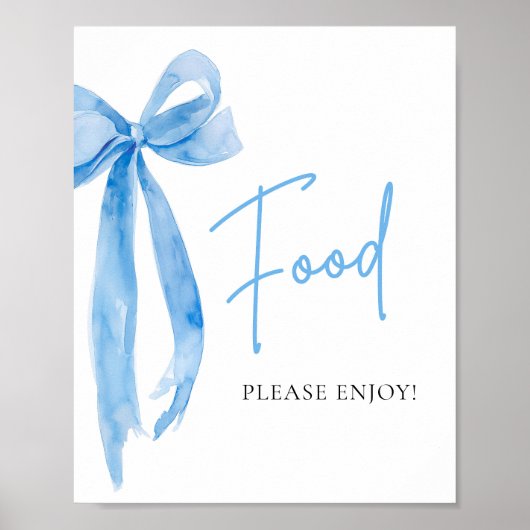 Waterverf Elegant Dusty Blue Bow Food Sign Poster (Voorkant)