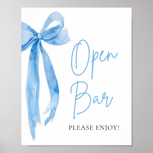Waterverf Elegant Dusty Blue Bow Open Bar Sign Poster (Voorkant)