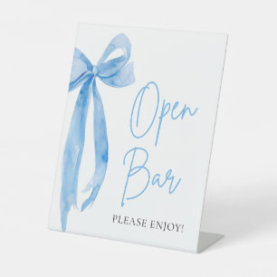 Waterverf Elegant Dusty Blue Bow Open Bar Sign Reclamebord Met Voetstuk