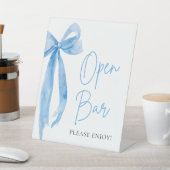 Waterverf Elegant Dusty Blue Bow Open Bar Sign Reclamebord Met Voetstuk (Insitu)
