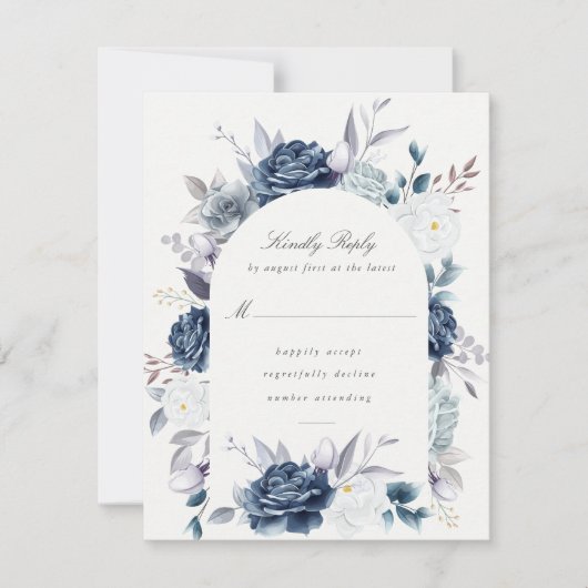 Waterverf Elegant Dusty Blue Floral rsvp (Voorkant)