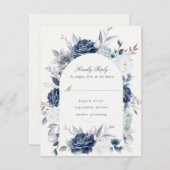 Waterverf Elegant Dusty Blue Floral rsvp (Voorkant / Achterkant)