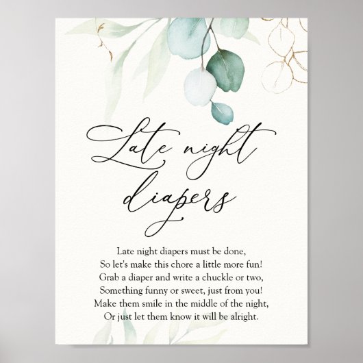 Waterverf Elegant Eucalyptus Late Night Diapers Poster (Voorkant)