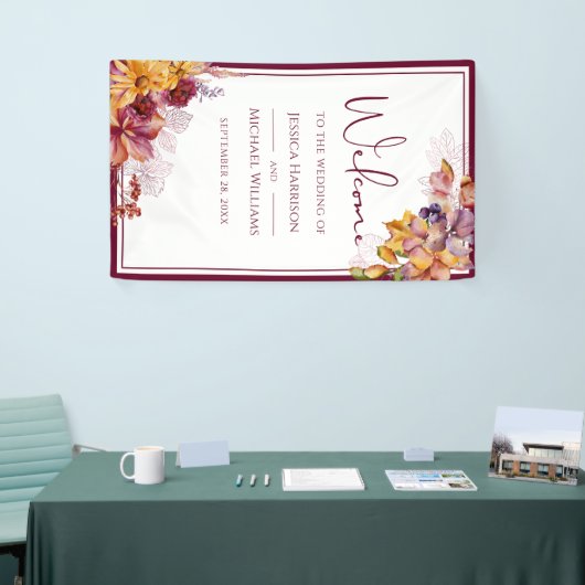 Waterverf Elegant Floral Herfst Burgundy Wedding Spandoek (Beurs)