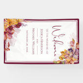 Waterverf Elegant Floral Herfst Burgundy Wedding Spandoek (Horizontaal)