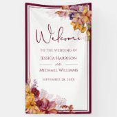 Waterverf Elegant Floral Herfst Burgundy Wedding Spandoek (Verticaal)