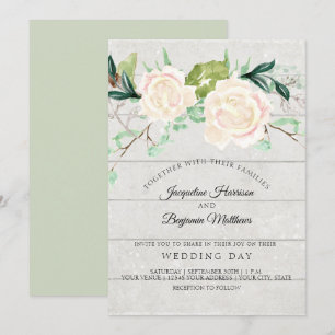 Waterverf Elegant Floral Ivory Roos Rustic Blooms Kaart