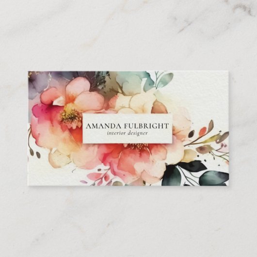 Waterverf Elegant Floral Modern Interior Designer Visitekaartje (Voorkant)